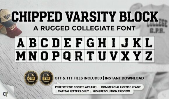 Rugged & Vintage: The Chipped Varsity Block Typeface